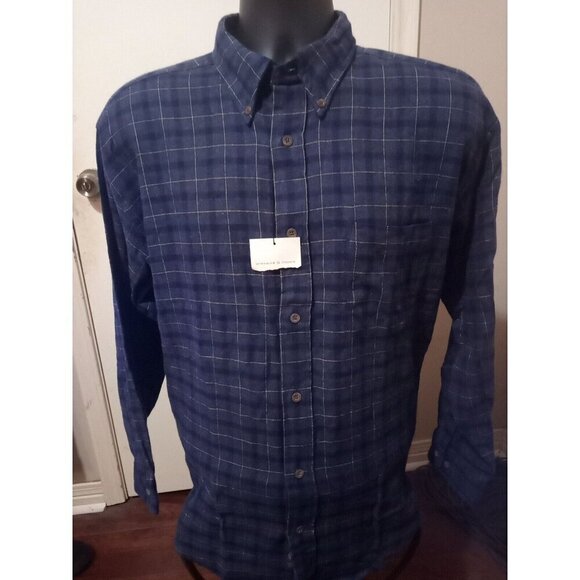 New Vtg Medium Preswick & Moore Long Sleeve Flannel Men's Shirt 100% Cotton Blue - Picture 1 of 10